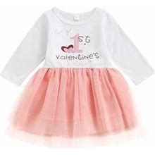 Lisenrain Toddler Baby Girl My 1st Valentine's Day Long Sleeve Letter Print Patchwork Tutu A-Line Dress