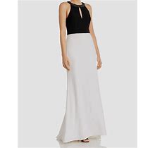$395 Aidan Mattox Women's White Color-Blocked Beaded Keyhole Gown Dress Size 16