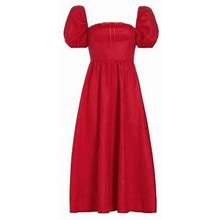 Reformation Women's Marella Linen Puff-Sleeve Midi-Dress - Cherry - Size 4