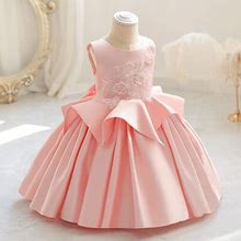 Toddler Girls' Party Dress Solid Color Sleeveless Performance Wedding Anniversary Ruched Active Princess Cotton Midi Party Dress Summer Spring Fall 3-