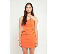Grey Lab Women's Asymmetry Straps Shirred Knit Mini Dress - Orange