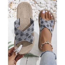 Women's Fashionable & Casual Round Toe Slip-On Comfortable Flat Sandals, Summer Holiday Style With Multi-Color Straps (Irregular Pattern On Shoe Surface),CN41