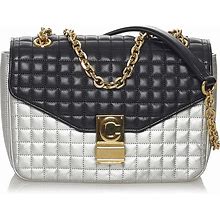 Celine Bags | Celine Medium Bicolor C Quilted Leather Shoulder Bag | Color: Silver | Size: Os