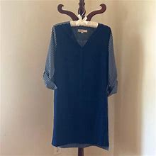 Loft Dresses | Ann Taylor Womens Navy/White Pinstripe Shirt Dress Size Small | Color: Blue/White | Size: S