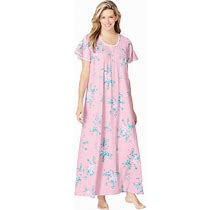 Plus Size Women's Long Pintuck Knit Gown By Only Necessities In Pink Floral (Size 5X)