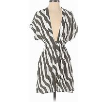 Vix By Paula Hermanny Casual Dress - Mini Plunge Short Sleeves: Gray Zebra Print Dresses - Women's Size Small