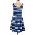 Nine West Casual Dress - Fit & Flare: Blue Stripes Dresses - Women's Size 10