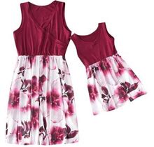 Taiaojing Women Dresses Adult Sleeveless Floral Patchwork Dress Matching Family Clothes