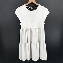 Bershka Dresses | Bershka Babydoll Tiered Cap Sleeve Dress Short Ivory Tie Back S Women's | Color: White | Size: S