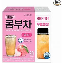 Garden Kombucha Tea, Powder Peach Flavor, 5G X 20 Sticks Probiotics, Prebiotics, Fat Free, Sugar Free, Diet Tea, Healthy Drink With Bottle (FREE BOTT