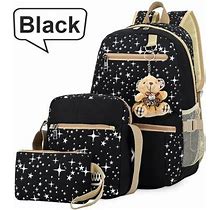 Veryke Canvas Backpack For Girls Black School Backpack For Teens Travel School Backpacks For Women & Girls College 3Pcs