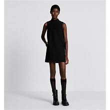 DIOR - Short Dress With 'CD' Buttons Black Wool And Silk - Size 38 - Women