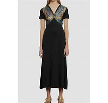 $695 Sandro Paris Women's Black Short-Sleeve Casual Midi Dress Size 36/Us 4