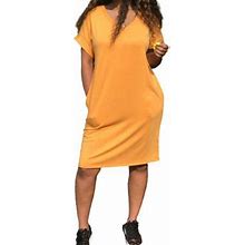 Shudageng Summer Dresses For Women 2023 Women Beach Vacation Dresses Solid Shift Dresses Boho Dress Pockets Tunic Gifts On Clearance Yellow Xl