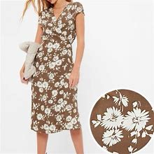 Gap Dresses | Floral Wrap Midi Dress, Small Petite, Gap | Color: Brown/White | Size: Sp