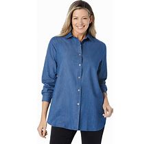 Plus Size Women's Classic Long-Sleeve Denim Shirt By Woman Within In Medium Stonewash (Size M)