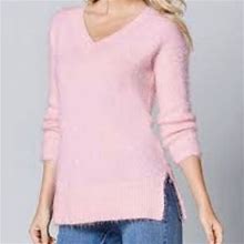 Venus Sweaters | Venus Soft Pink Fuzzy V-Neck Sweater Size Small | Color: Pink | Size: S