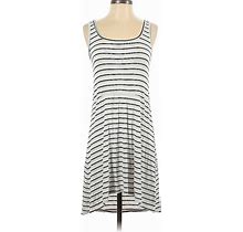 LA Relaxed Casual Dress - High/Low Scoop Neck Sleeveless: White Print Dresses - Women's Size Small