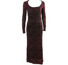 Georgette Wine Long-Sleeve Flocked Sheath Dress S
