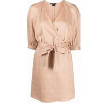 Armani Exchange - Wrap Linen Dress - Women - Linen/Flax/Polyester - 8 - Neutrals