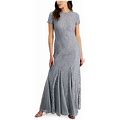 Ralph Lauren Womens Gray Zippered Lace Godet Panels Lined Sheer Floral Cap Sleeve Round Neck Full-Length Formal Gown Dress 8