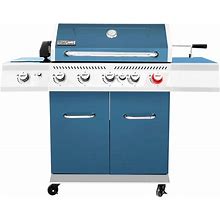 5-Burner Propane Gas Grill In Blue With Rotisserie Kit