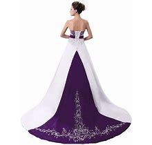Faironly D229 Women's Wedding Dress Bridal Gown (Medium, White Purple)