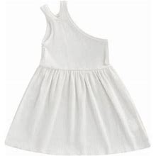 Binwwede Kids One Shoulder Dress With Solid Color, Pleated A Line Version Casual Style Summer Clothing
