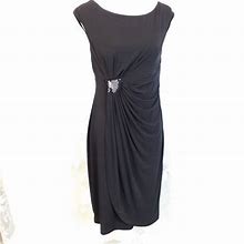 Monroe And Main Dresses | Monroe And Main Elegant Faux Wrap Black Dress Cap Sleeves 10 | Color: Black | Size: 10