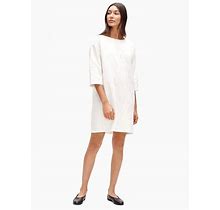 $298 Eileen Fisher Organic Cotton Steel Shift Boxy Fit Dress Ivory