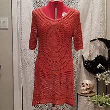 Monoreno Dresses | Hp! Vintage Coral Pink Crochet Knit Dress | Color: Orange/Pink | Size: L