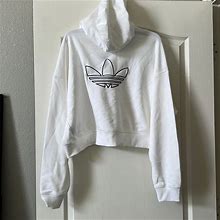 Adidas Sweaters | New Adidas White Crop Hoodie Xl Sweater Top | Color: White | Size: Xl