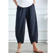 Women Cotton Pants Spring Summer Casual Pants Navy Blue/XXL