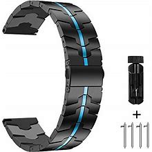 AWMES Stainless Steel Compatible For Samsung Galaxy Watch 45mm/46mm Bands, 22mm Solid Wrist Bands Metal Replacement Strap For Galaxy Watch 45Mm/46Mm/Gear S3 Frontier/Classic Smartwatch (Black+Blue)