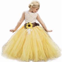 Annalin Yellow Tulle With Sunflower Belt Flower Girl Dress For Wedding Party Kids Prom Dress