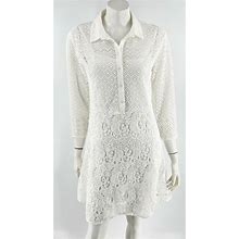 Desigual Dresses | Desigual Lace Dress Size 42 Us 10 White Collared Layered Fit Flare Womens | Color: White | Size: 10