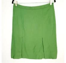 Zara Womens Tweed Classic Skirt Knee Length Sz 8 Green Double Vented