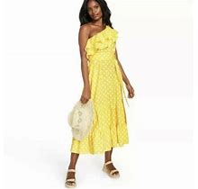 Lisa Marie Fernandez Target Yellow Polka Dot One Shoulder Midi Dress