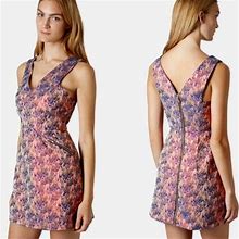 Topshop Dresses | Topshop Metallic Flame Jacquard Shift Pink Mini Dress Size 8 $120 | Color: Pink/Purple | Size: 8