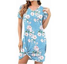 Fesfesfes Spring Dresses For Women Short Sleeve Loose Beach Dress V-Neck Floral Print Casual Dresses