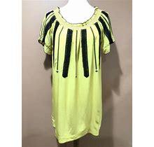 Anthropologie Floreat Inky Quils Embroidered Sill Yellow Tunic Dress