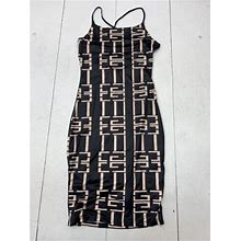 Chicme Womens Black Tan All Over Print Back Lace Dress Size Large