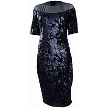 Jax Sequined Velvet Illusion Dress (2, Navy)