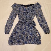 Michael Michael Kors Dresses | Michael Michael Kors Paisley Belted Ruffle Dress M | Color: Blue/White | Size: M