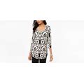 Jm Collection 3/4-Sleeve Printed Tunic Top, Created For Macy's - White Scrolls - Size XXL