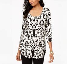 Jm Collection 3/4-Sleeve Printed Tunic Top, Created For Macy's - White Scrolls - Size XS