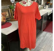 Eileen Fisher Orange Short Sleeve Knit Dress Size Large Cotton Spandex New
