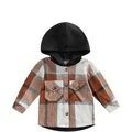 Bebiullo Toddler Baby Boy Outfits Plaid Hooded Long Sleeve Hooded Shirt Jacket Kid Clothes Brown 3-4 Years