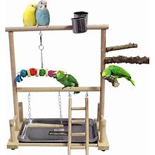 Kathson Bird Play Stand Parrot Perch Stand Natural Wood Bird Playground Playstand For Cockatiel Conures Parakeet Parrots Budgie Lovebird Finch Small