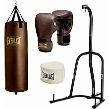 100 Lbs Everlast Heavy Bag With Stand Boxing Set Kit Speed Punching MMA Training